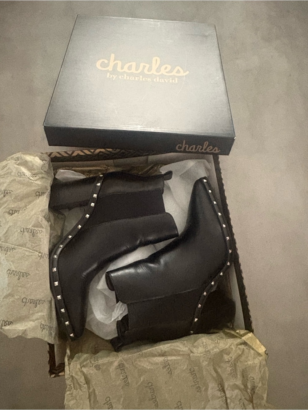 Charles by Charles David Black Studded Leather Ankle Boots